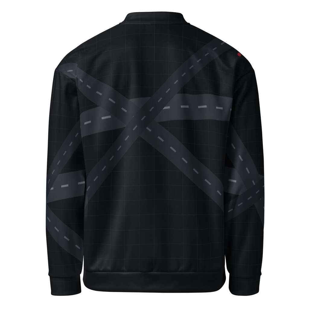 Chicago ORD Runway Matrix bomber jacket in midnight black with tonal O'Hare runway geometry, details