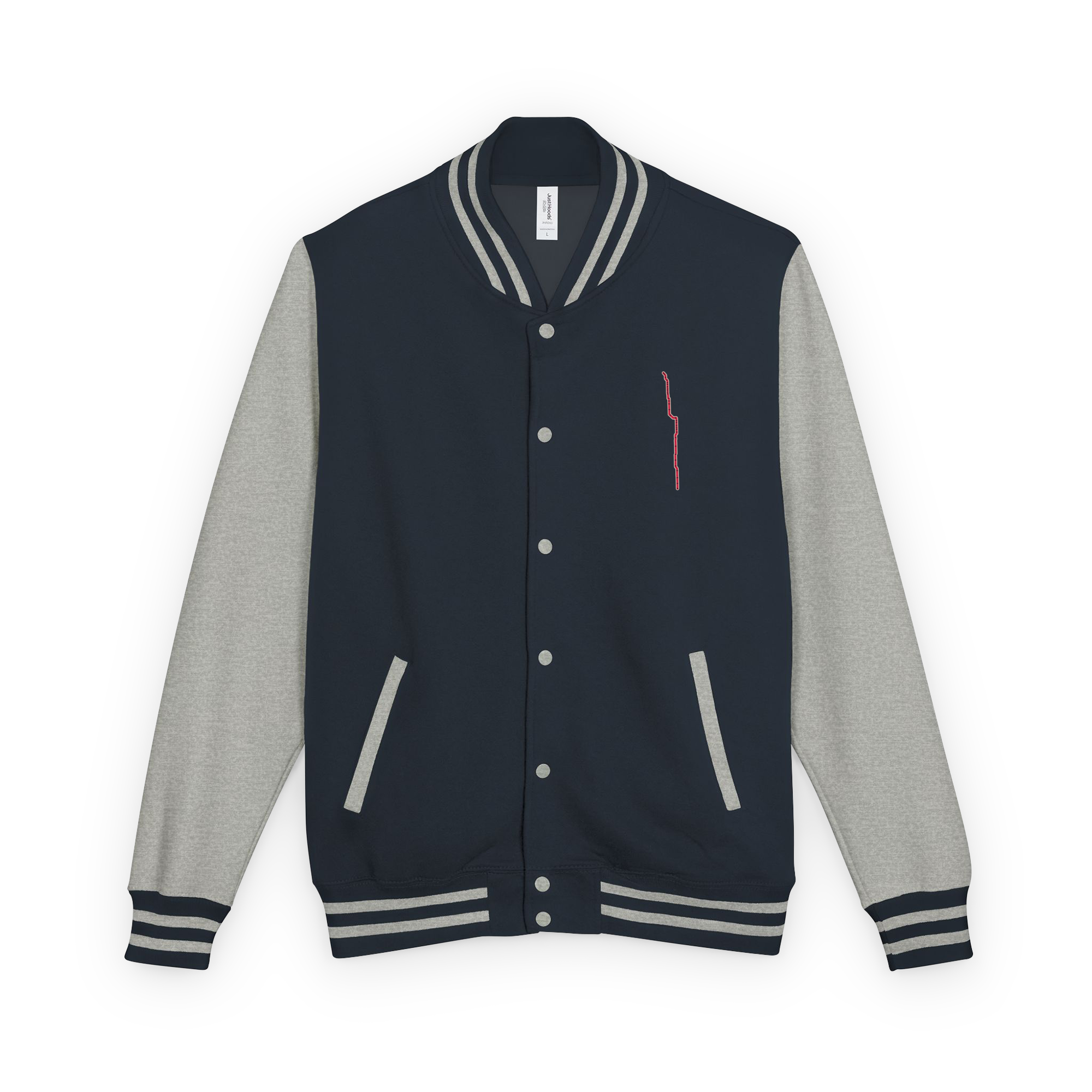 Chicago Red Line heavyweight letterman jacket in Oxford Navy and heather gray, primary view