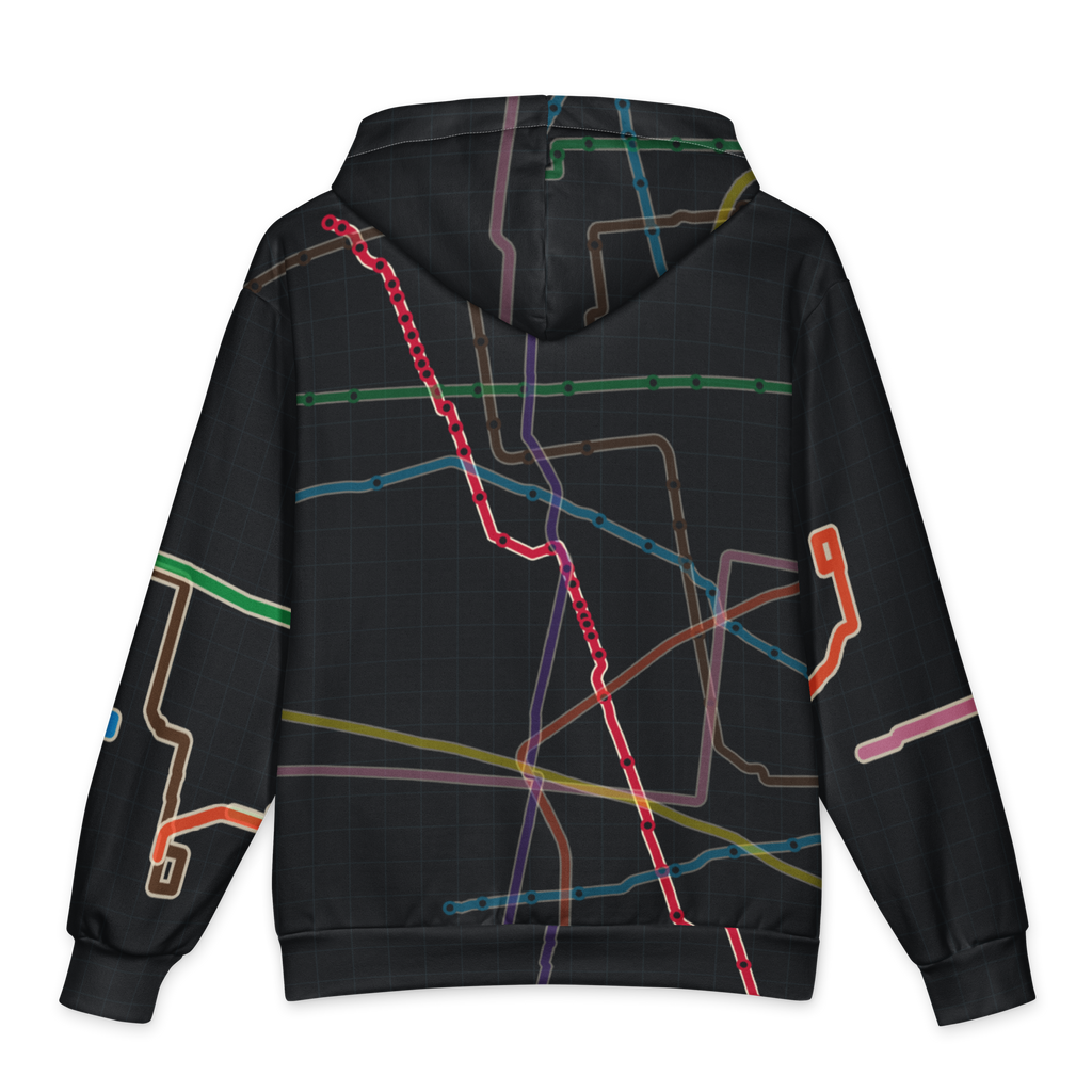 Chicago Transit Signal Field oversized cotton hoodie with all eight rail routes, alternate view