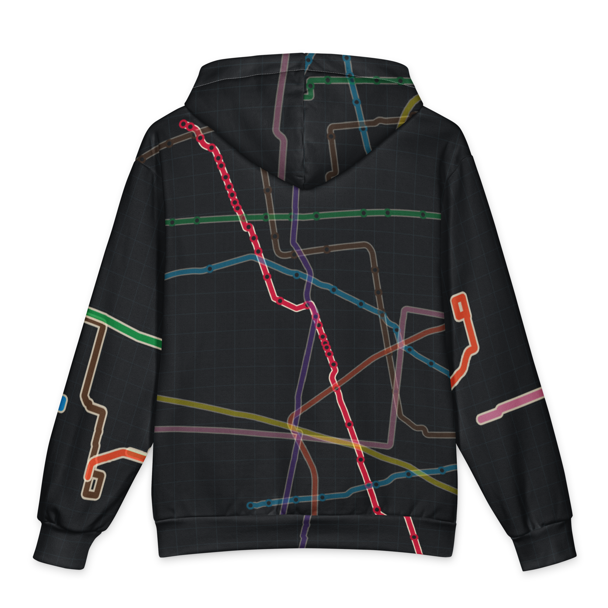 Chicago Transit Signal Field oversized cotton hoodie with all eight rail routes, alternate view