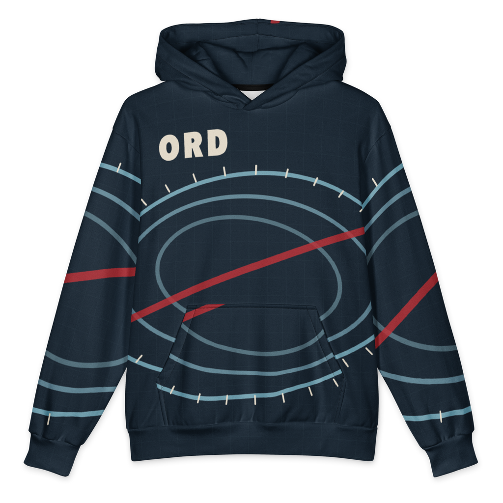 Chicago ORD Terminal Orbit oversized hoodie in midnight navy with ice-blue terminal rings