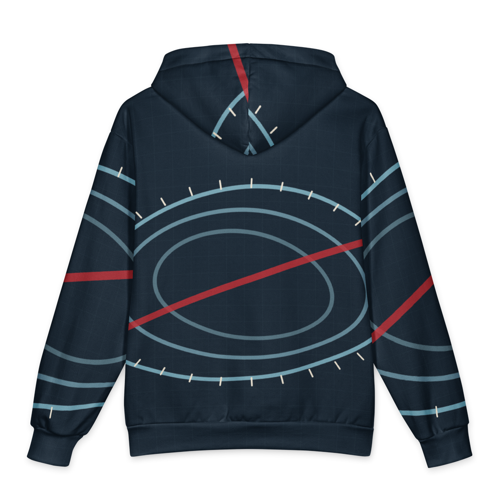 Chicago ORD Terminal Orbit oversized hoodie in midnight navy with ice-blue terminal rings, front_dtfabric Flat Back