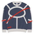 Chicago ORD Terminal Plan knit sweater in navy and bone with branching concourse geometry