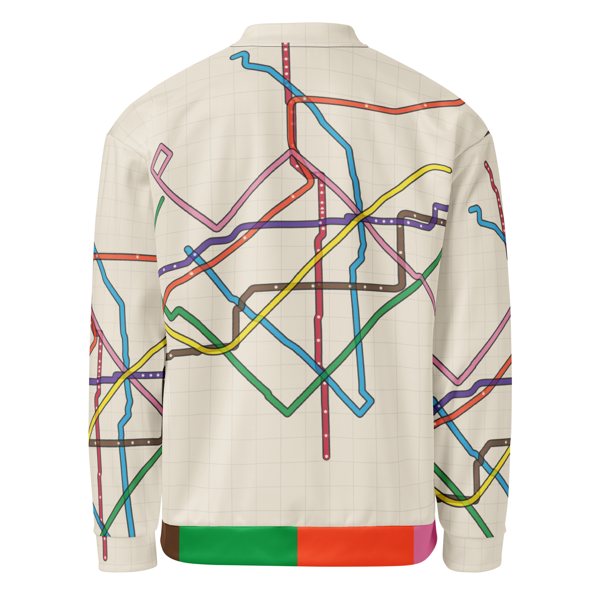 Chicago Transit Loop Bloom bomber jacket with geometric rail-route artwork, alternate view