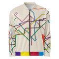 Chicago Transit Loop Bloom bomber jacket with geometric rail-route artwork, primary view
