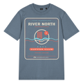 River North garment-dyed t-shirt in G. Dyed Deep Teal, front view - Chicago Neighborhood Series