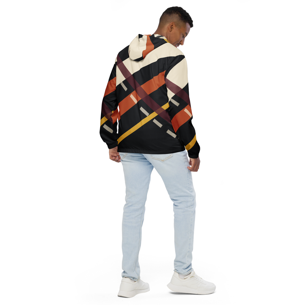 Chicago MDW Diagonal Approach windbreaker with cream and orange crossed-runway graphics, back
