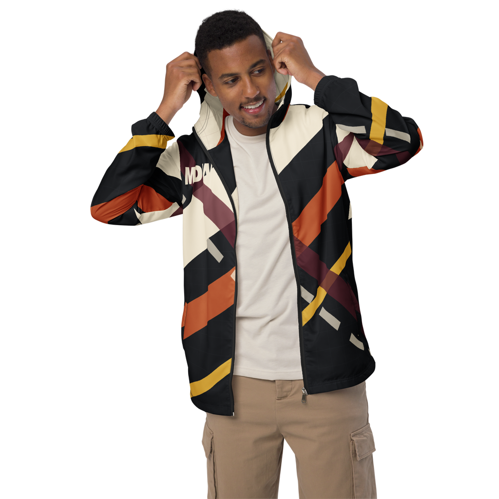 Chicago MDW Diagonal Approach windbreaker with cream and orange crossed-runway graphics, front Men's Front 2