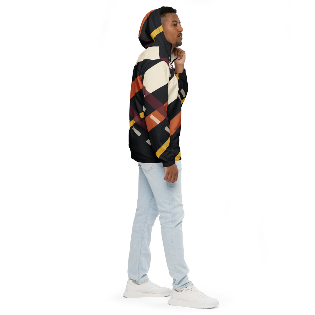 Chicago MDW Diagonal Approach windbreaker with cream and orange crossed-runway graphics, sleeve_right