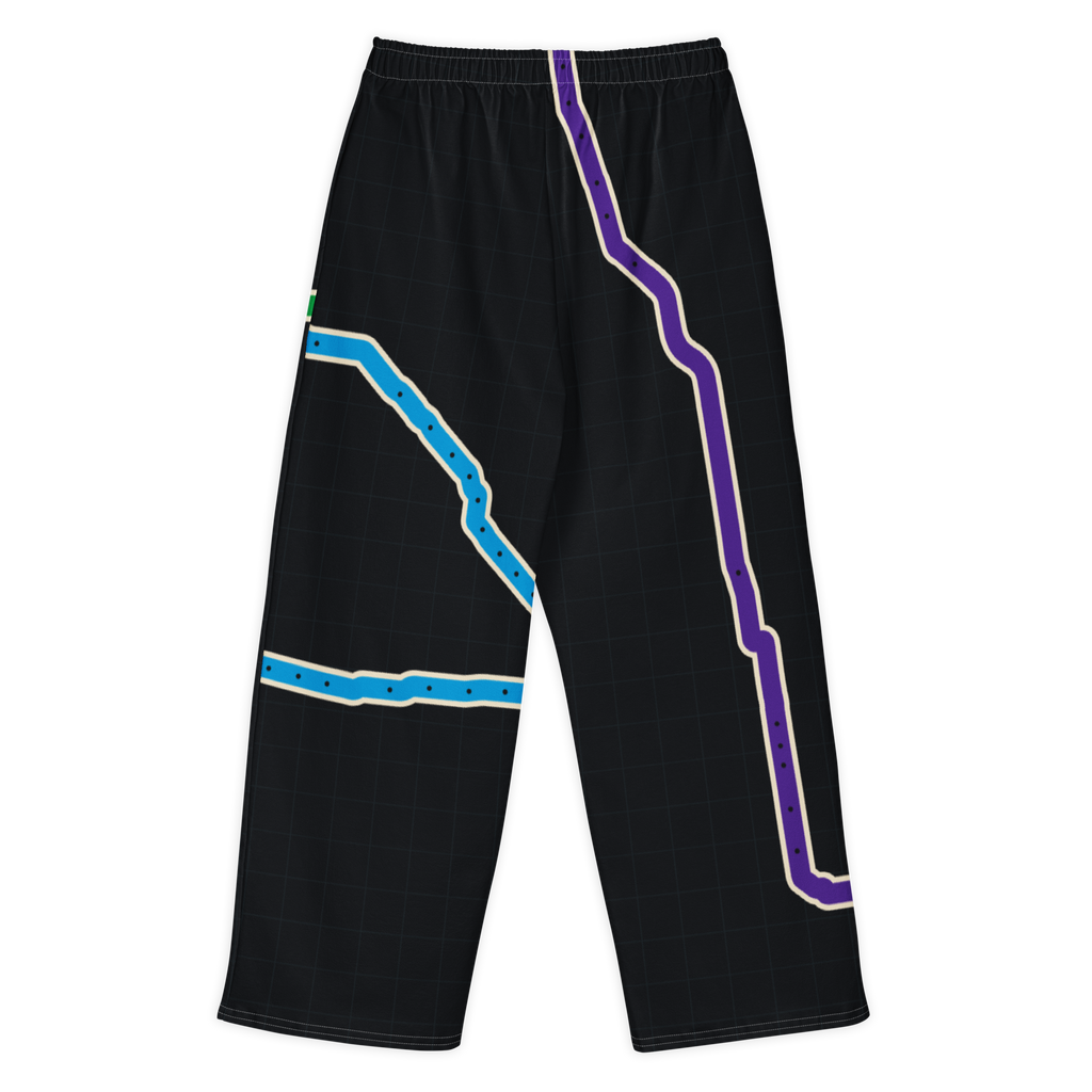 Chicago Transit North South Axis wide-leg pants with full-length route artwork, alternate view