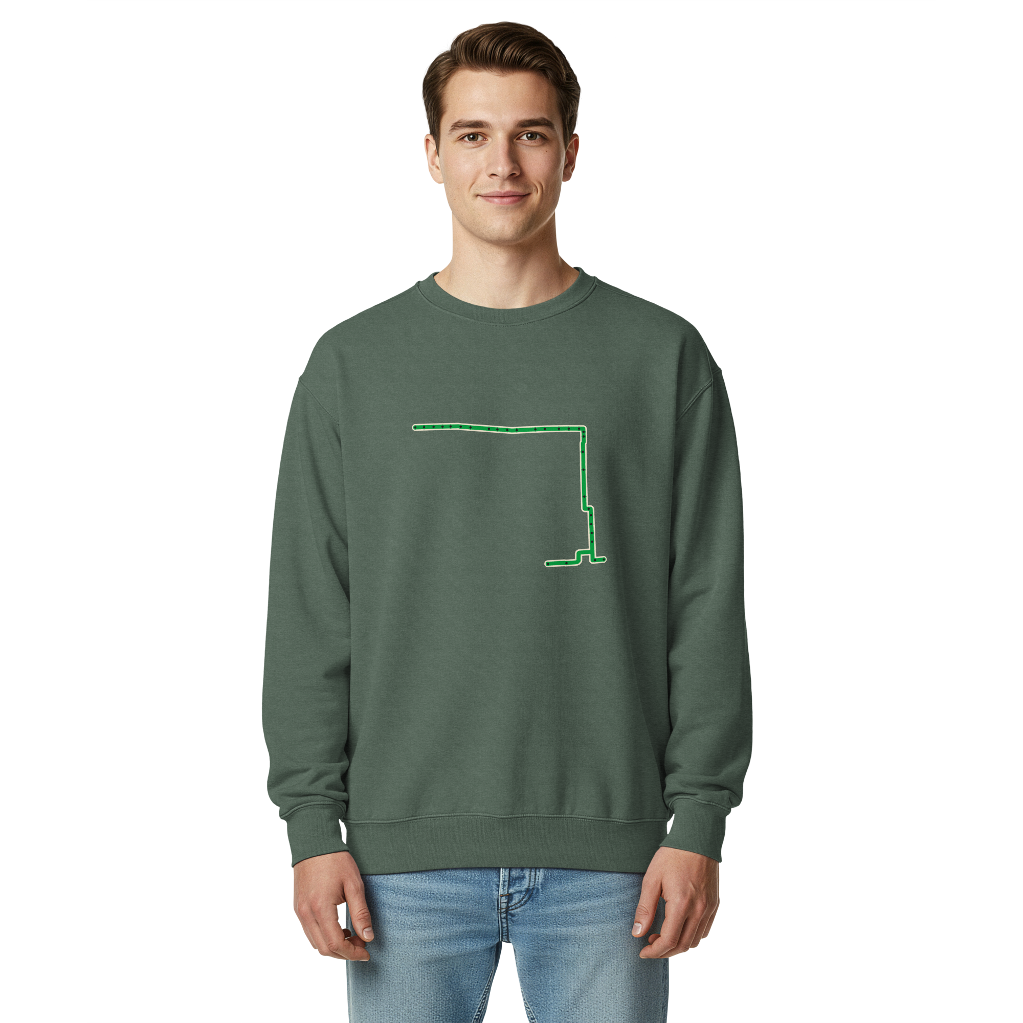 Chicago Green Line garment-dyed crewneck in Blue Spruce, primary view