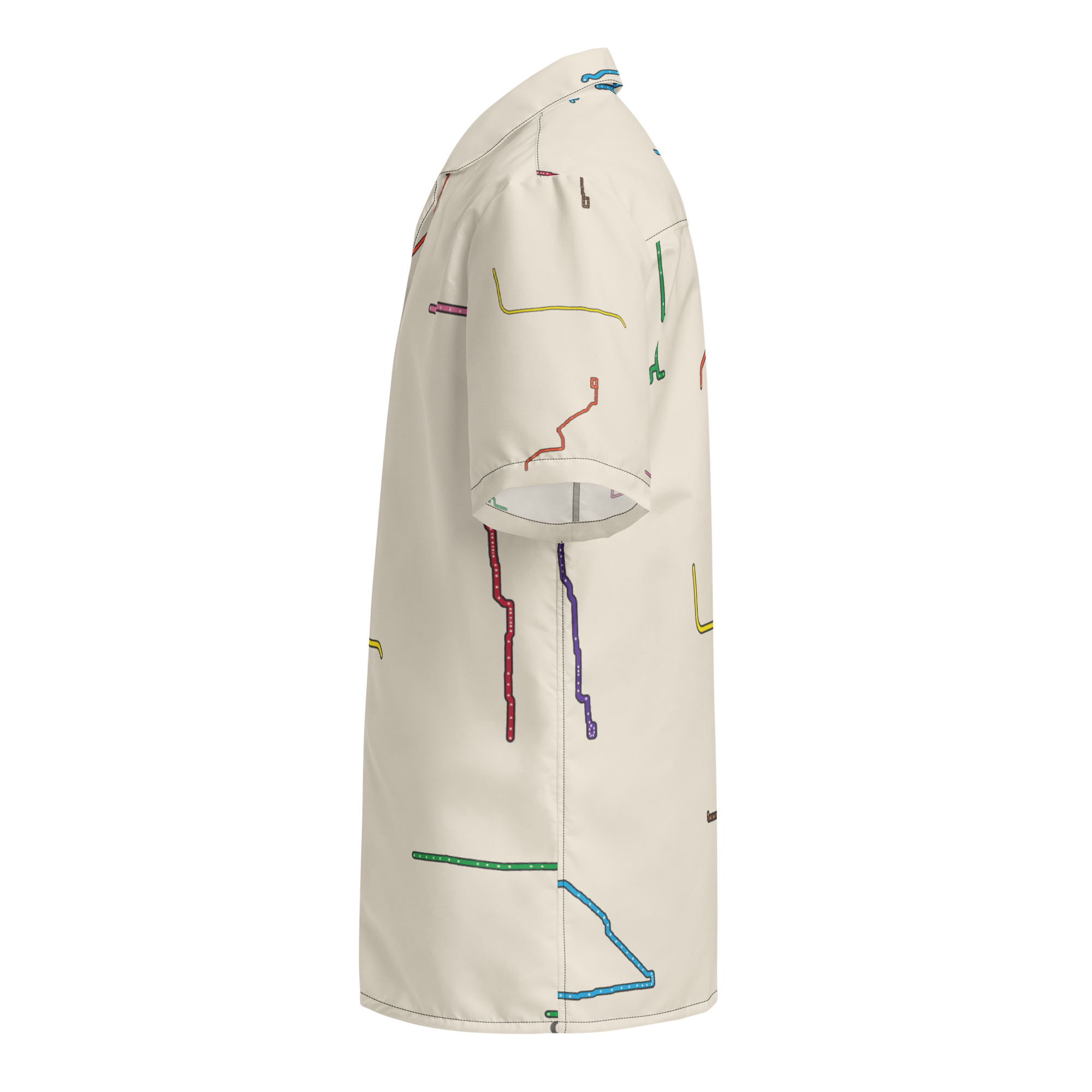 Chicago Transit System Toile button shirt with all eight complete rail diagrams, alternate view