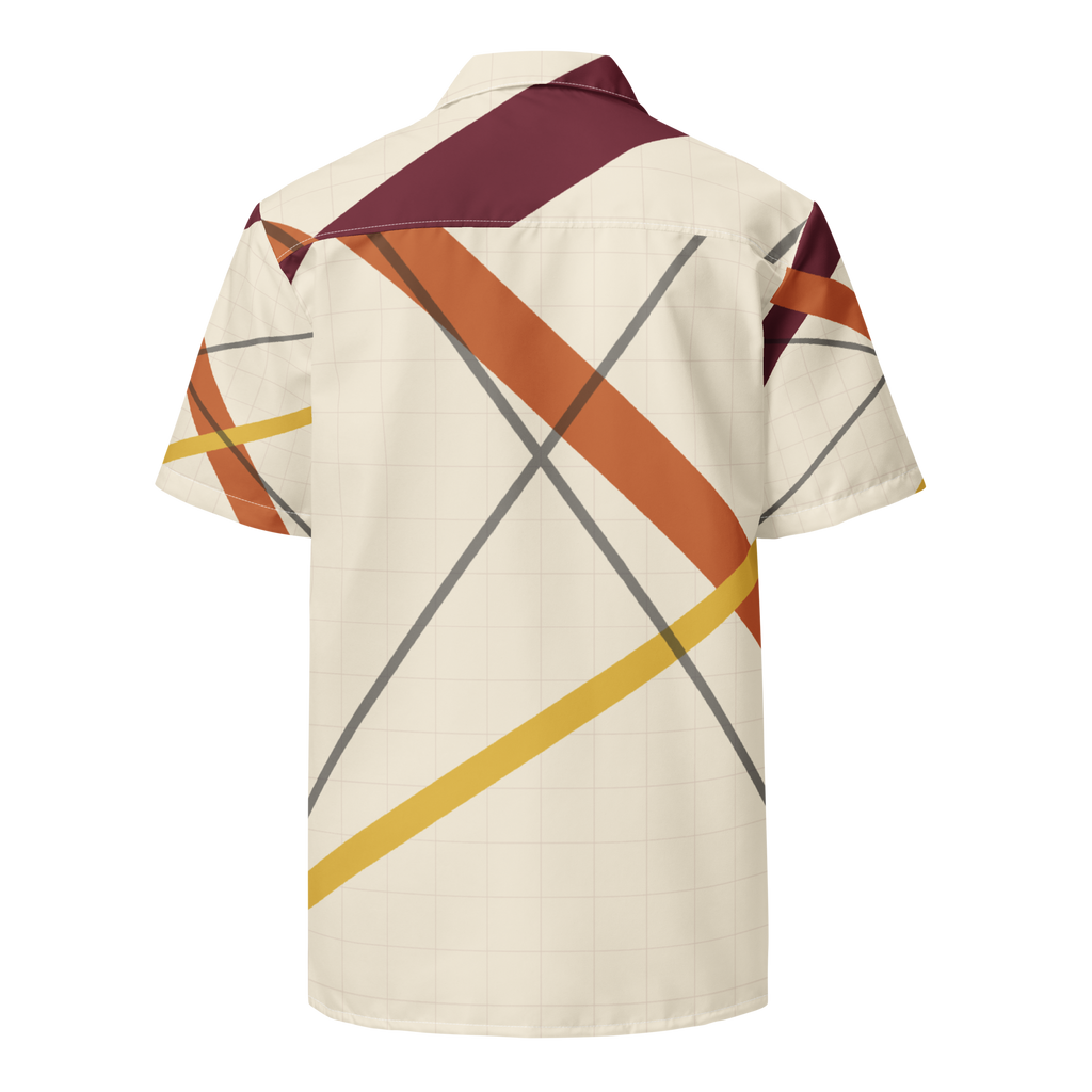 Chicago MDW South Field button shirt in cream with burgundy and orange runway bars, back