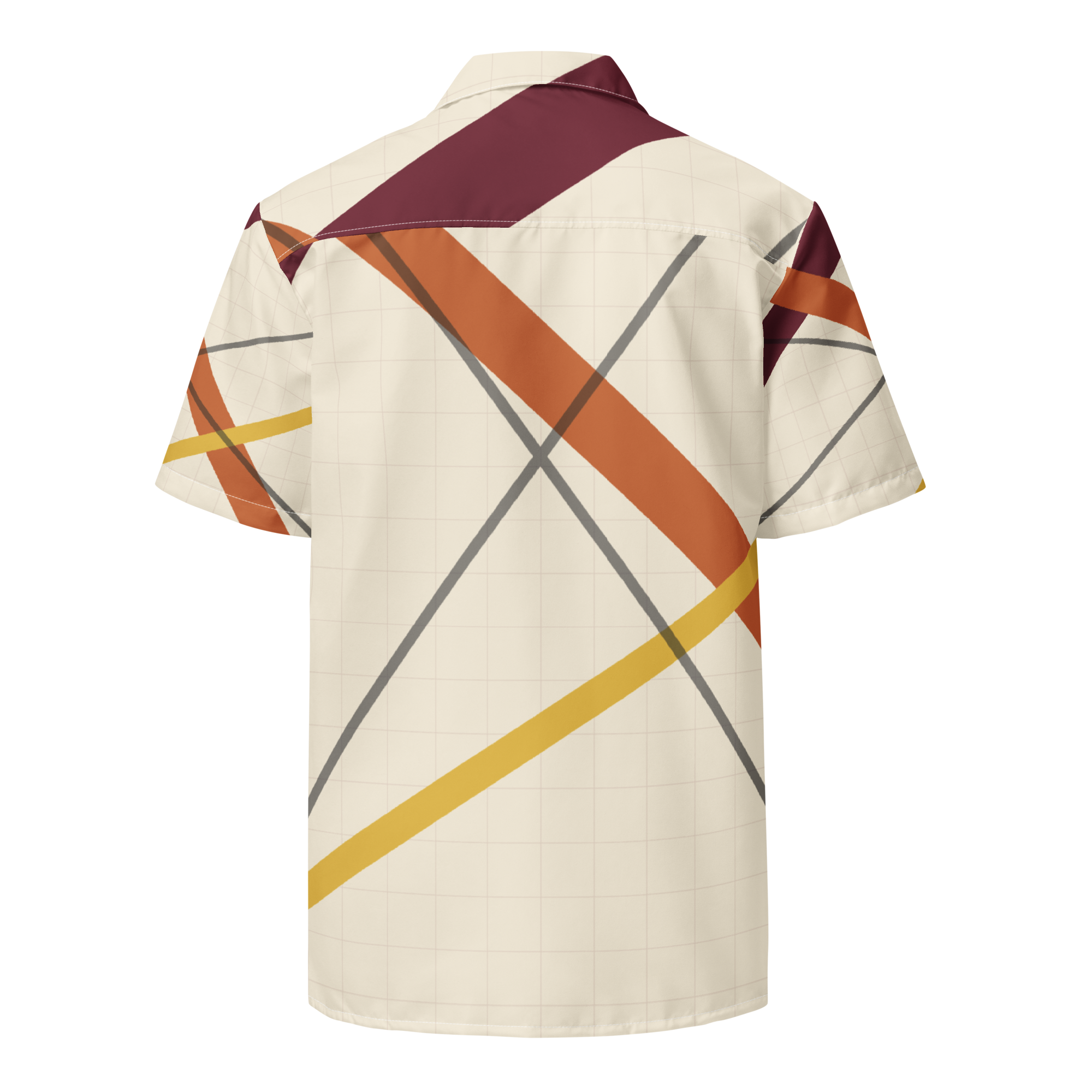 Chicago MDW South Field button shirt in cream with burgundy and orange runway bars, back