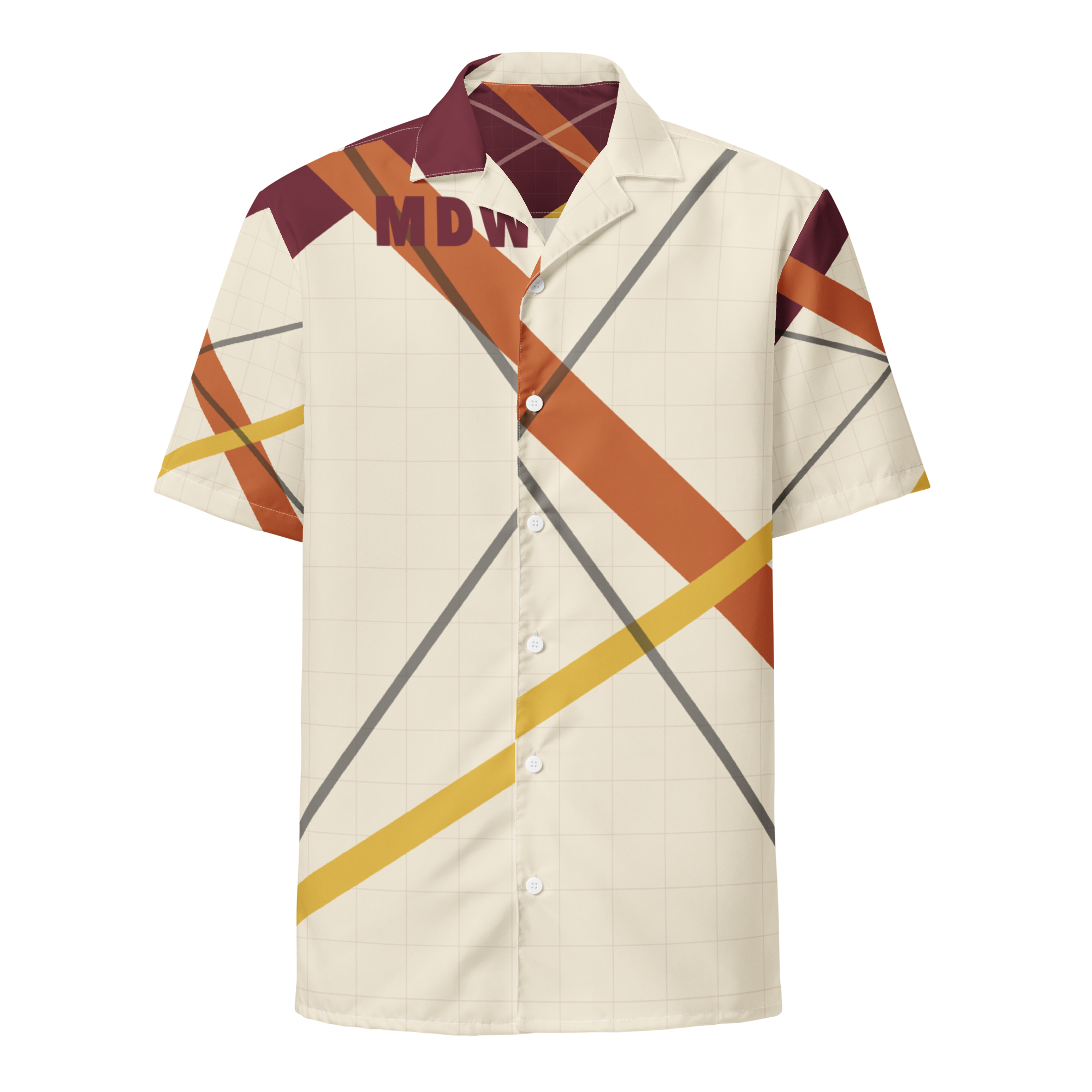 Chicago MDW South Field button shirt in cream with burgundy and orange runway bars