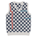Chicago Transit Transfer Plaid knitted V-neck vest in navy, bone, red, and cyan, primary view