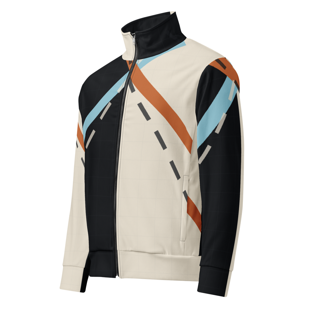 Chicago ORD and MDW City Transfer track jacket with split black and bone airport geometry