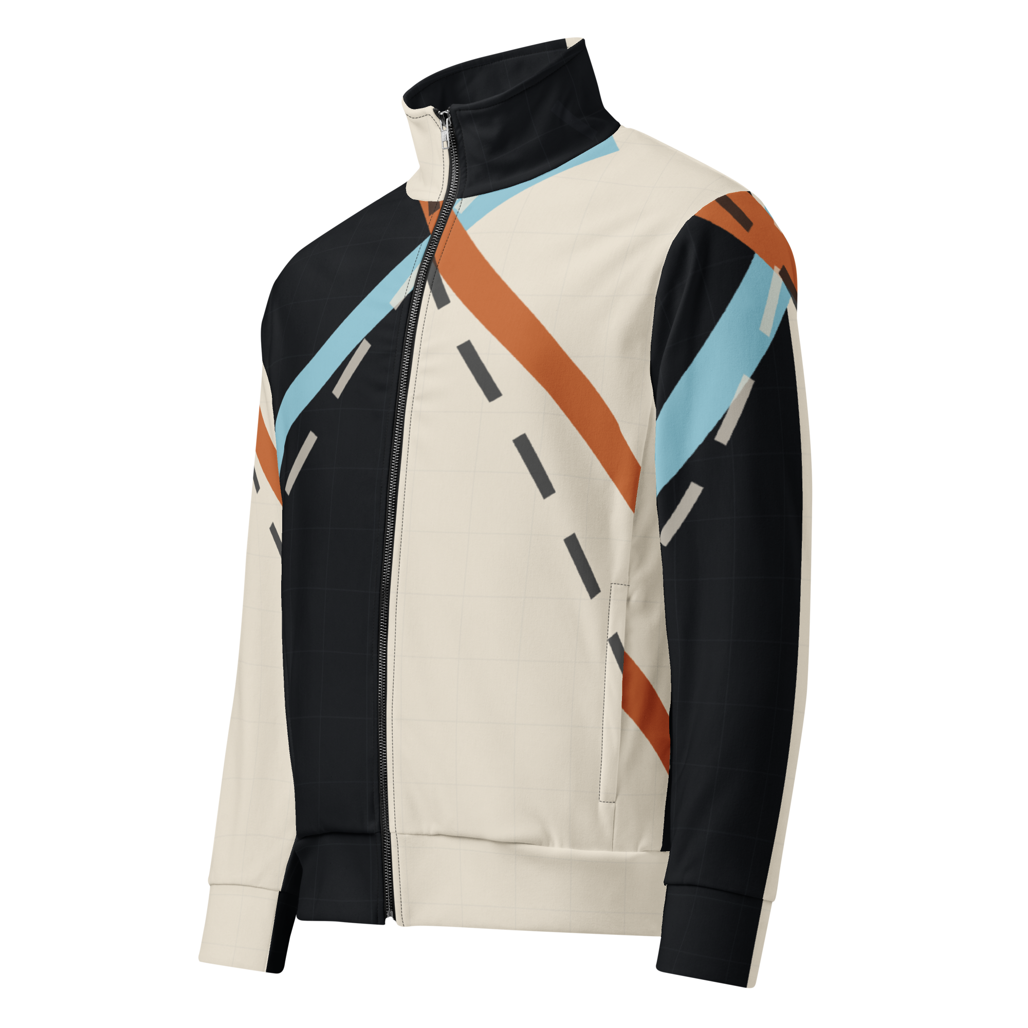 Chicago ORD and MDW City Transfer track jacket with split black and bone airport geometry