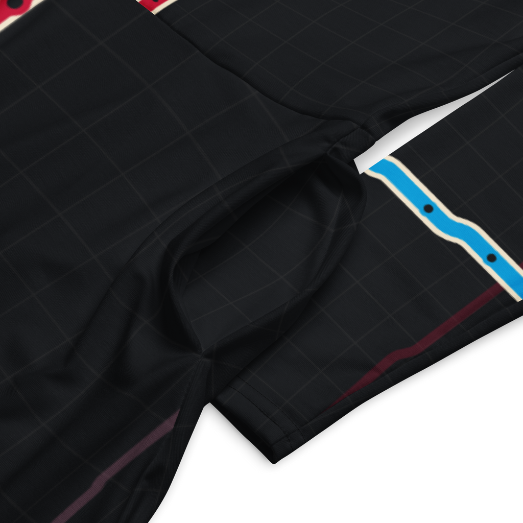 Chicago Transit Red Axis long-sleeve midi dress with Red, Blue, and Pink routes, alternate view
