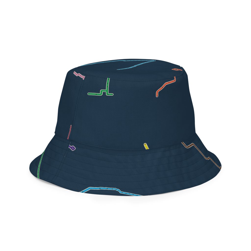 Chicago Transit Night Day reversible bucket hat with transfer matrix and route toile, alternate view