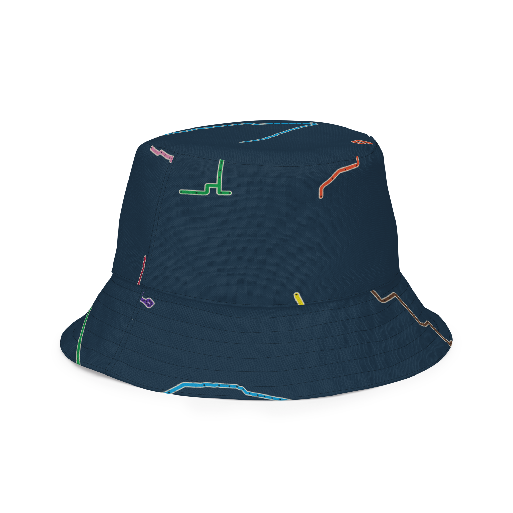 Chicago Transit Night Day reversible bucket hat with transfer matrix and route toile, alternate view