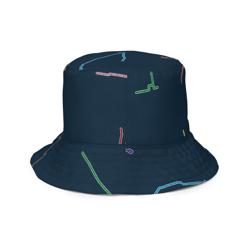Chicago Transit Night Day reversible bucket hat with transfer matrix and route toile, alternate view