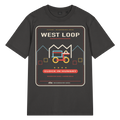 West Loop garment-dyed t-shirt in G. Dyed Black Rock, front view - Chicago Neighborhood Series