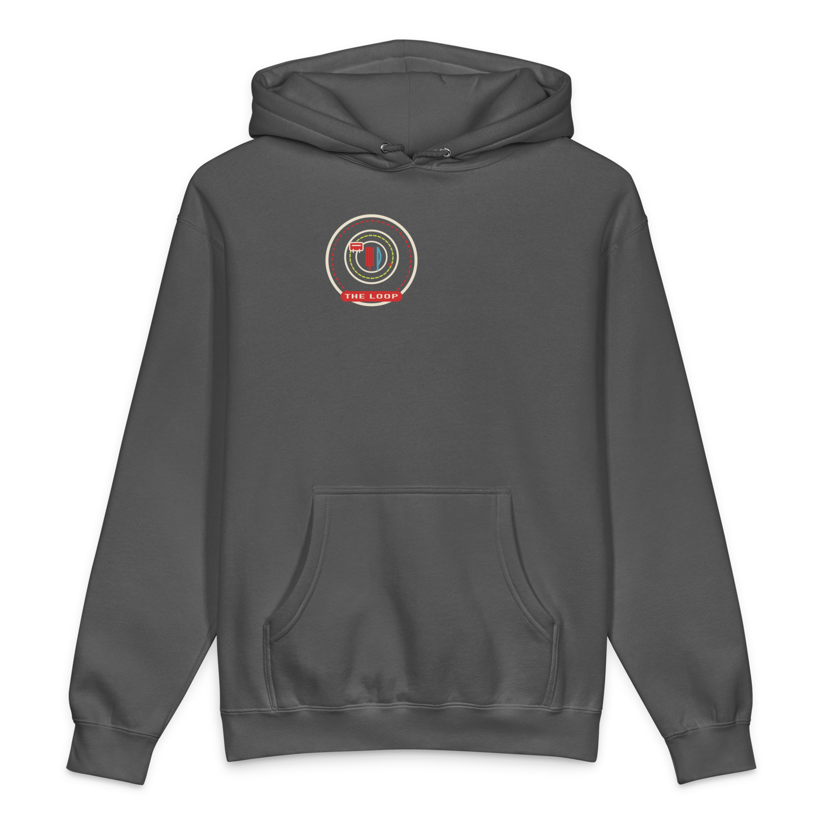 The Loop heavyweight hoodie in Charcoal Solid, front view - Chicago Neighborhood Series