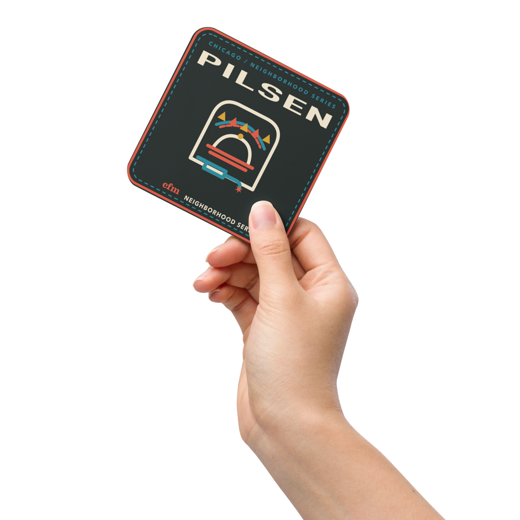 Pilsen cork-back coaster in Natural Cork, product view - Chicago Neighborhood Series