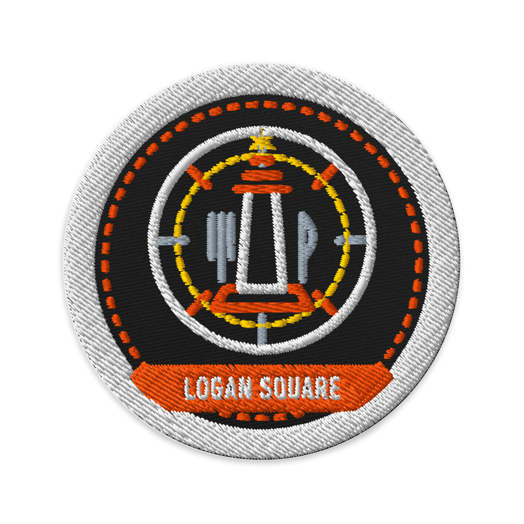 Logan Square embroidered patch in Black, patch front view - Chicago Neighborhood Series