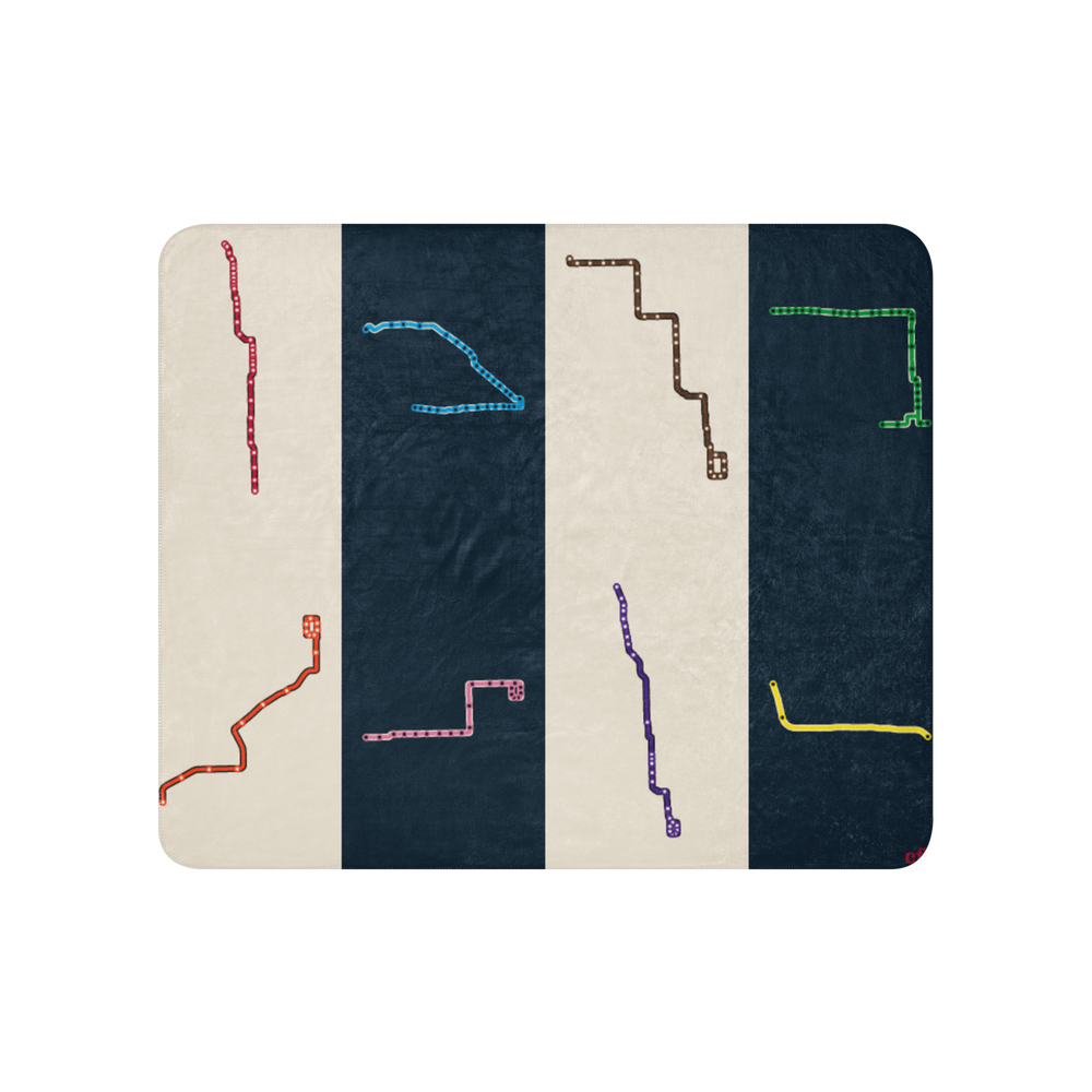 Chicago Transit System Atlas sherpa blanket with all eight complete rail diagrams, primary view