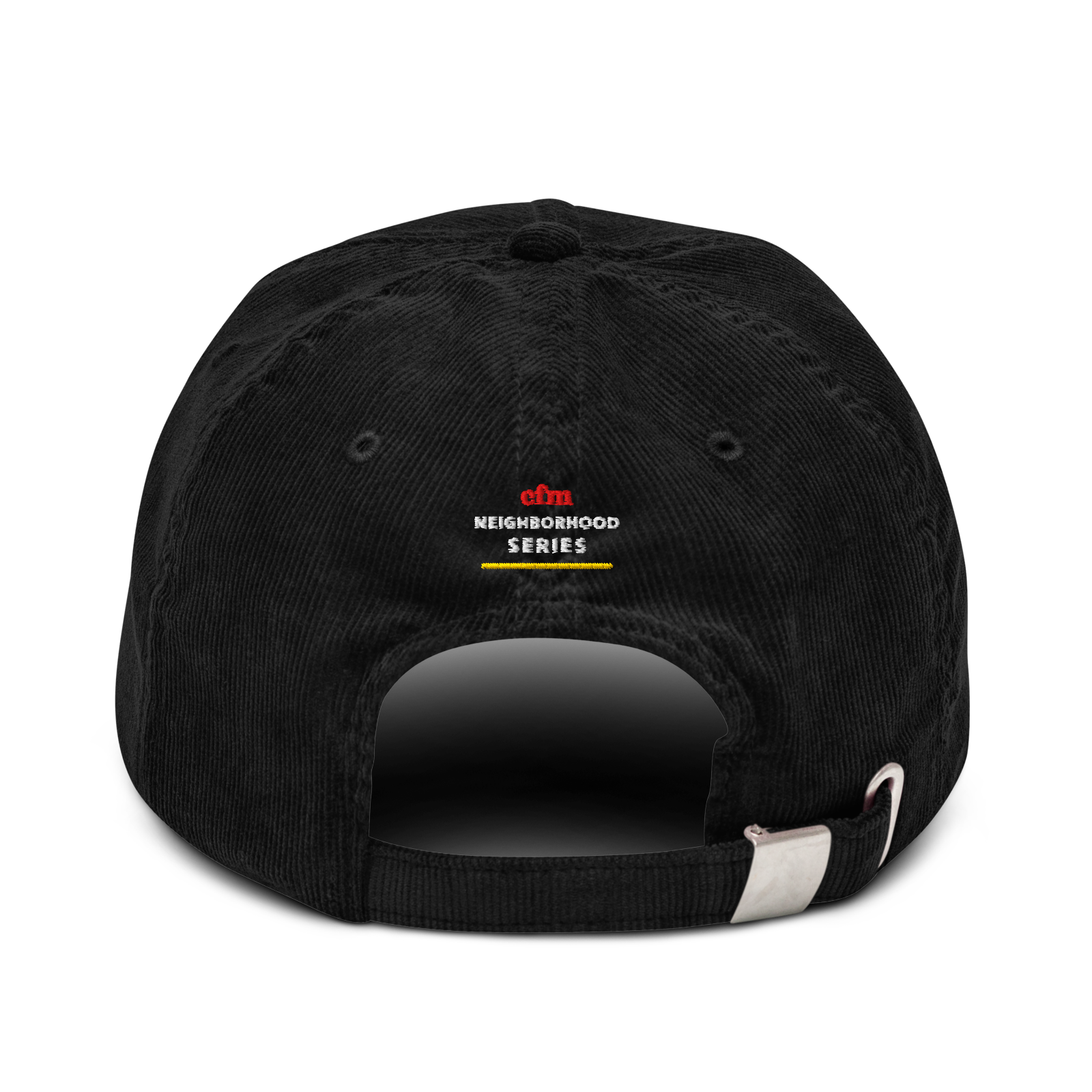The Loop corduroy cap in Black, back view - Chicago Neighborhood Series