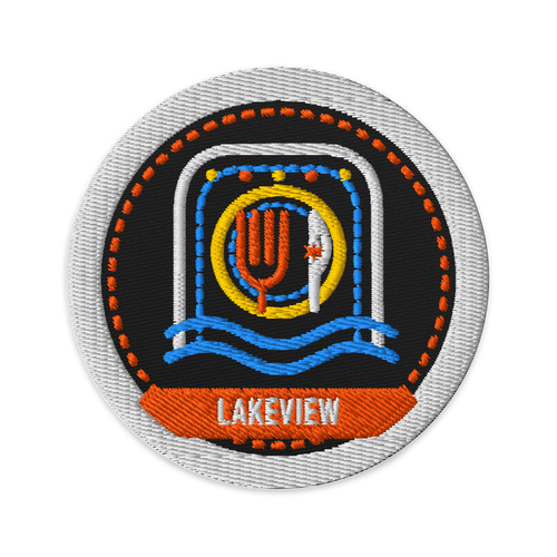Lakeview embroidered patch in Black, patch front view - Chicago Neighborhood Series