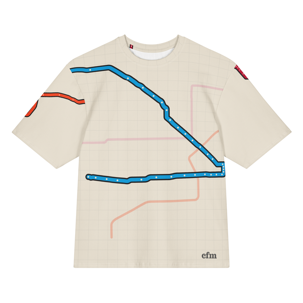Chicago Transit Ghost Platform oversized cotton T-shirt with spectral rail routes, primary view