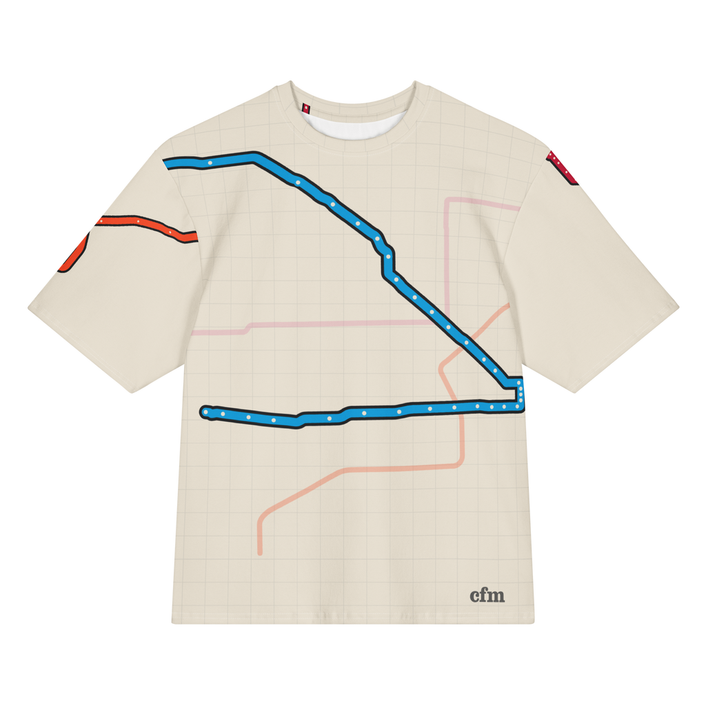 Chicago Transit Ghost Platform oversized cotton T-shirt with spectral rail routes, primary view