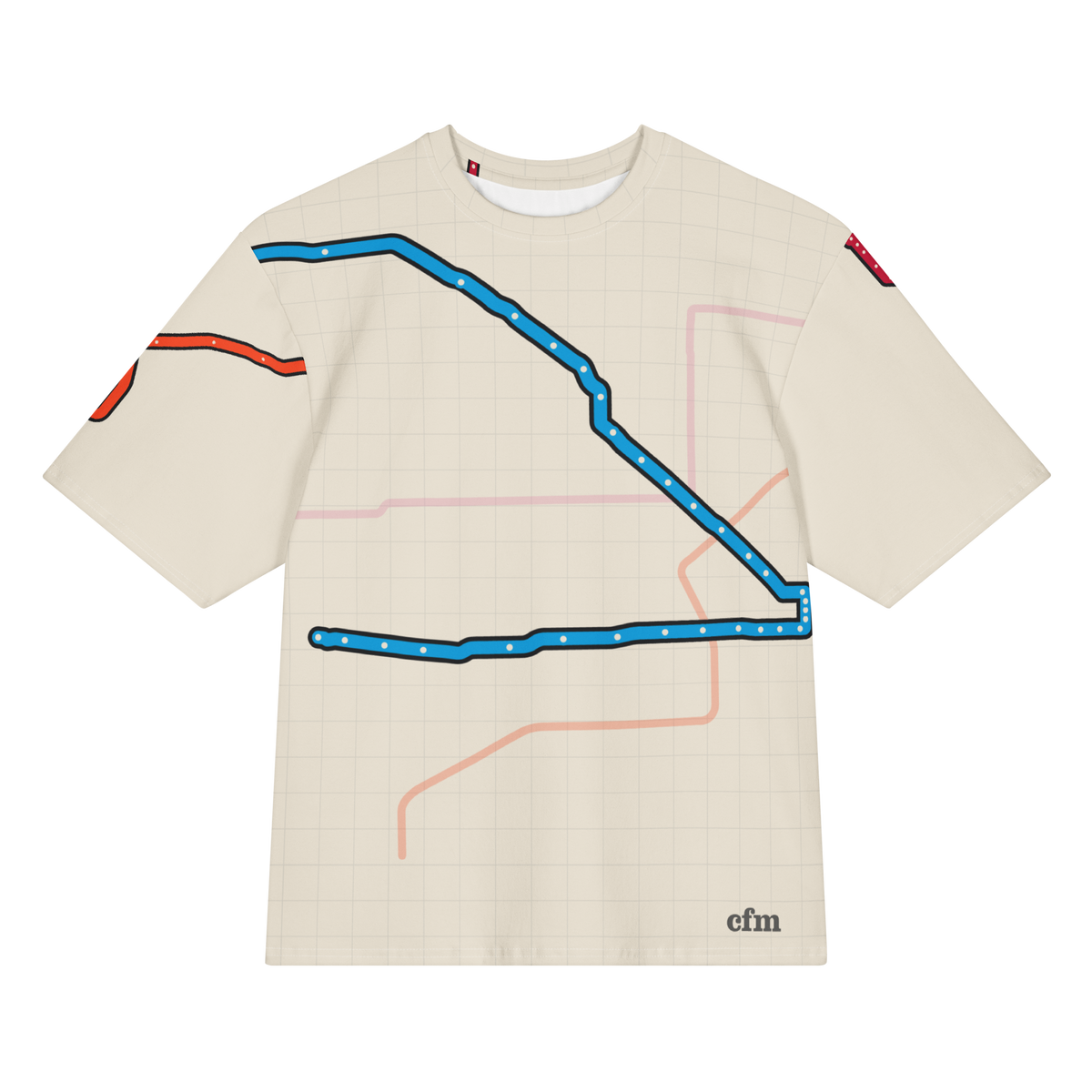 Chicago Transit Ghost Platform oversized cotton T-shirt with spectral rail routes, primary view