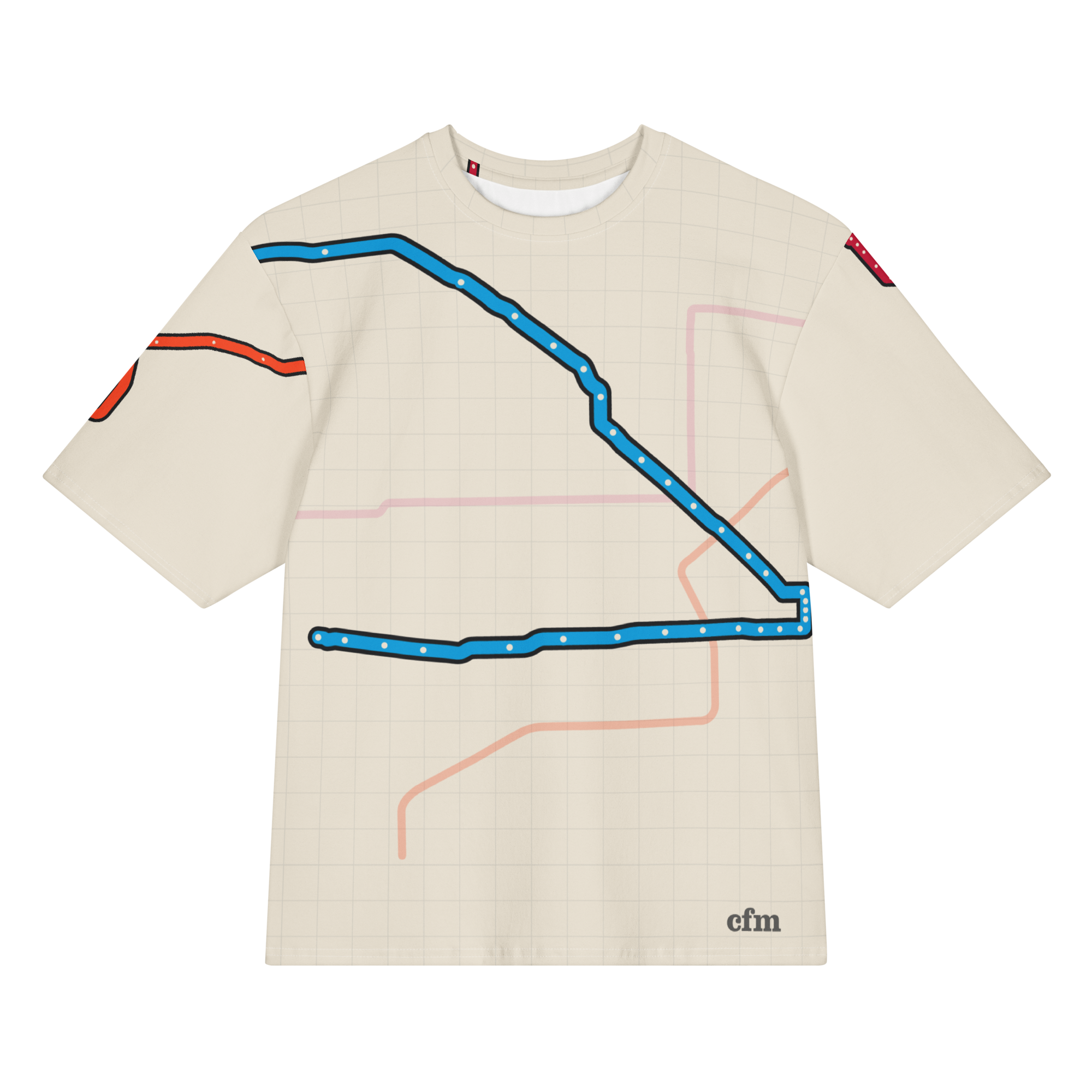 Chicago Transit Ghost Platform oversized cotton T-shirt with spectral rail routes, primary view