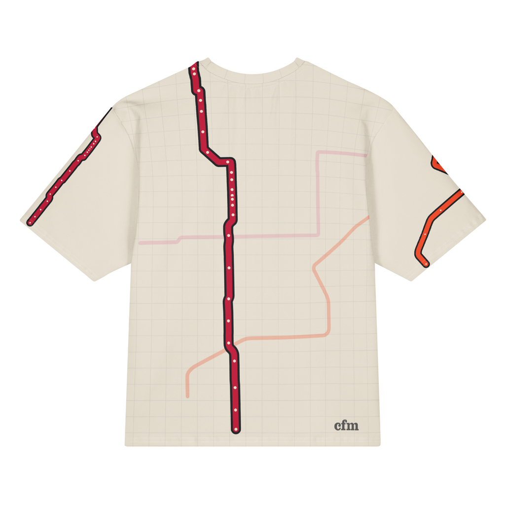 Chicago Transit Ghost Platform oversized cotton T-shirt with spectral rail routes, alternate view