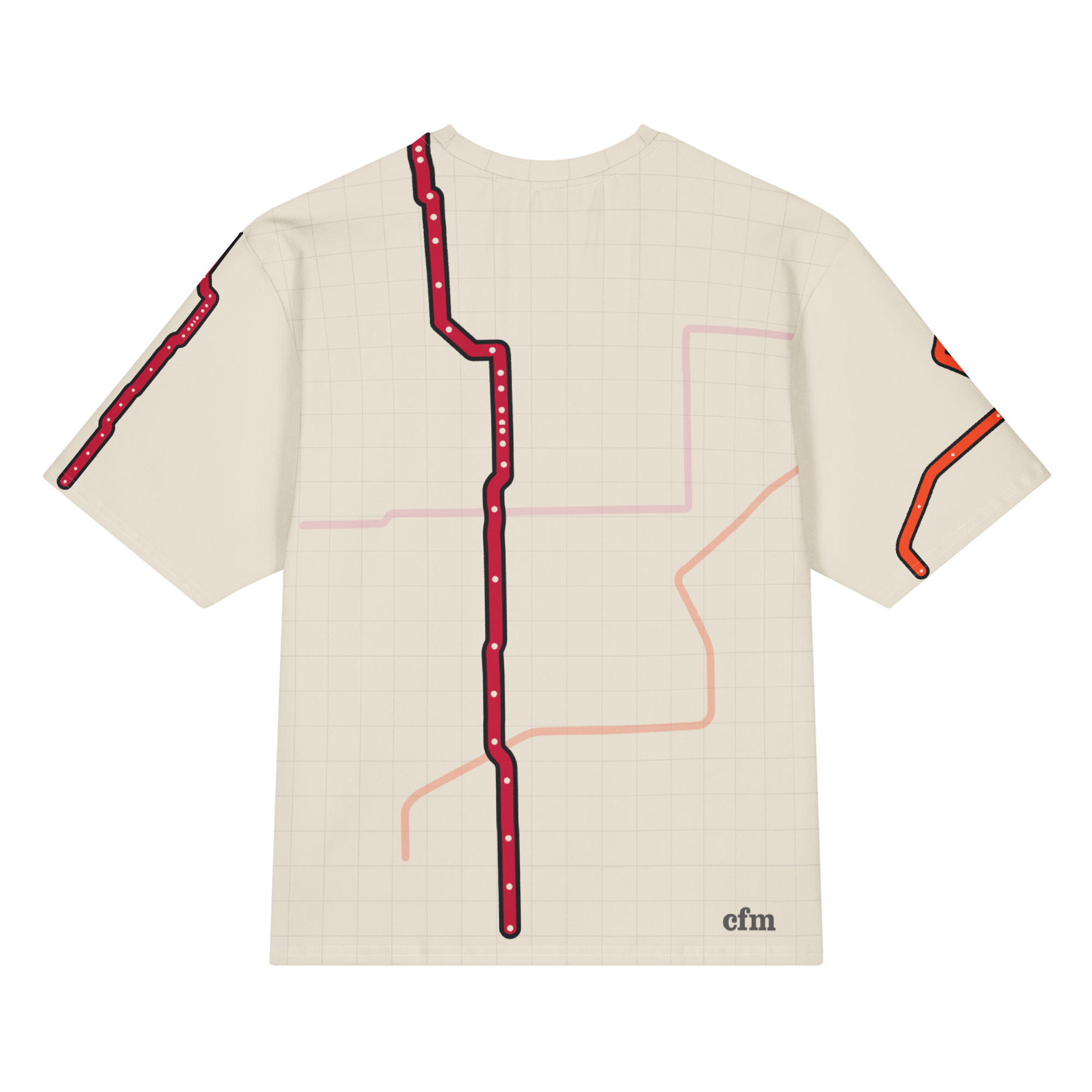 Chicago Transit Ghost Platform oversized cotton T-shirt with spectral rail routes, alternate view
