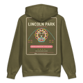 Lincoln Park heavyweight hoodie in Army, back view - Chicago Neighborhood Series