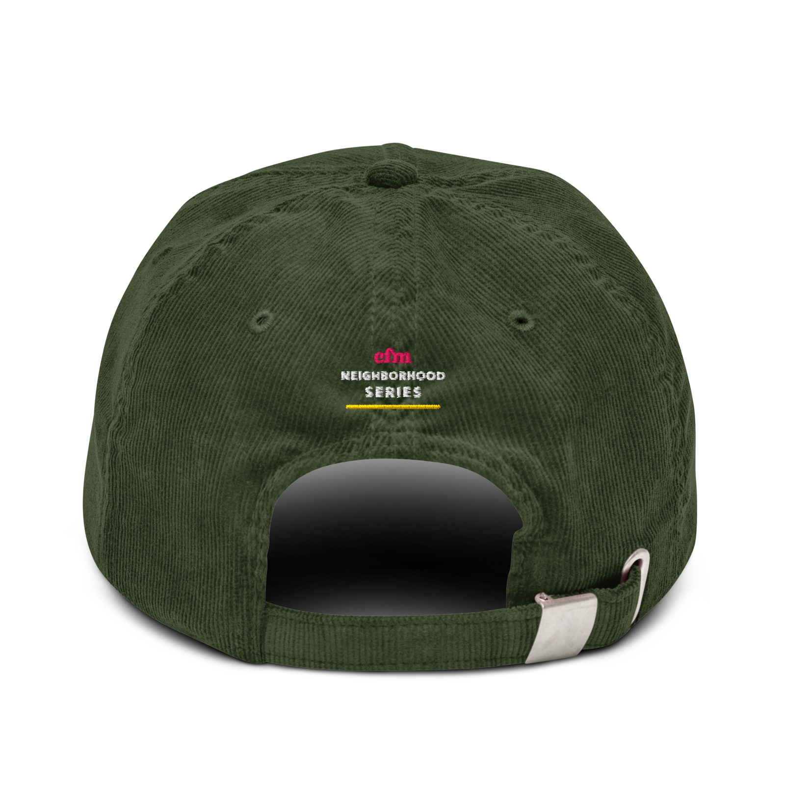 Lincoln Park corduroy cap in Dark Olive, back view - Chicago Neighborhood Series