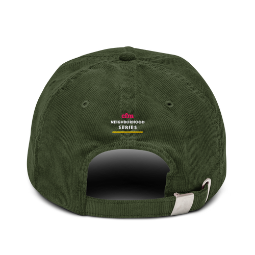 Lincoln Park corduroy cap in Dark Olive, back view - Chicago Neighborhood Series