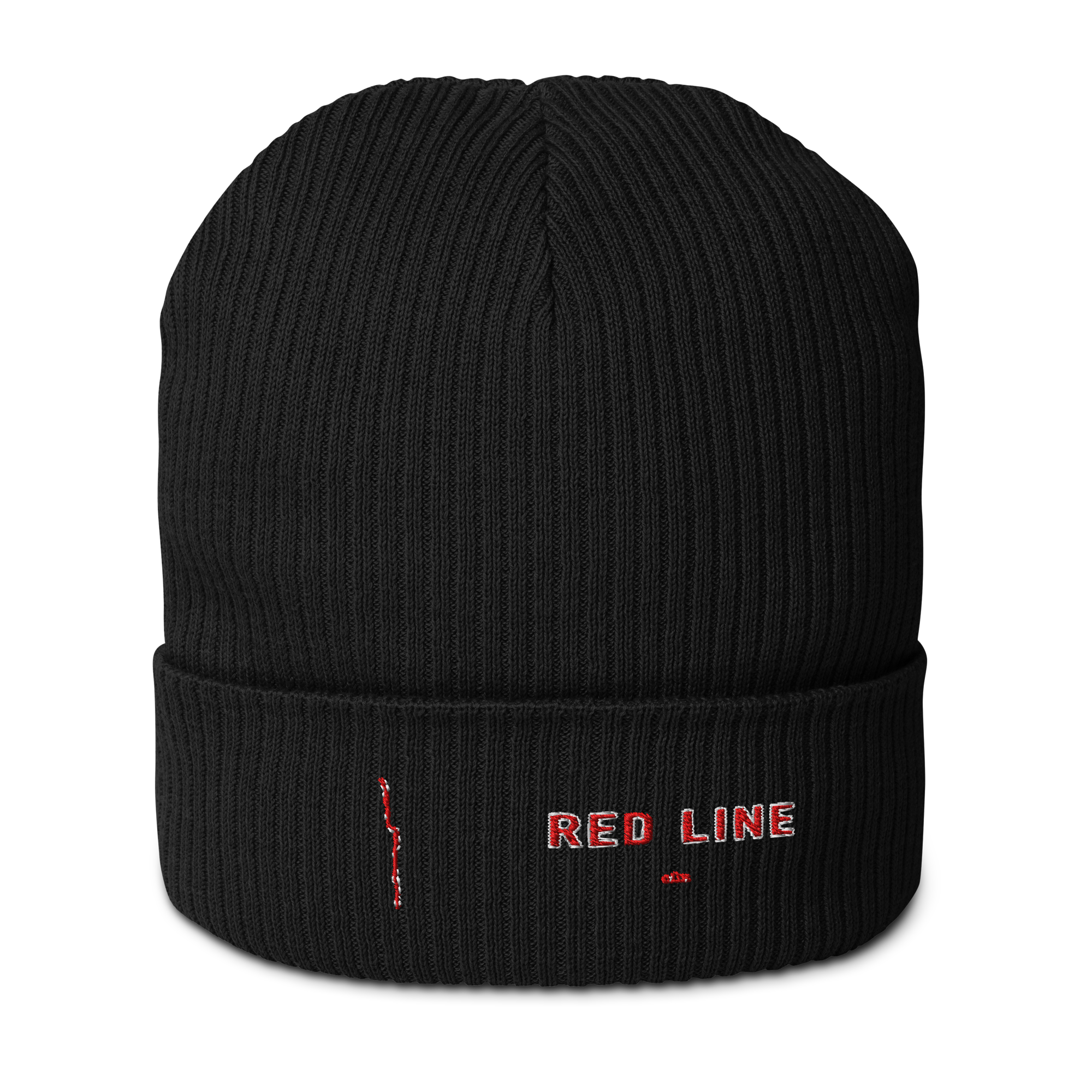 Chicago Red Line organic ribbed beanie in black, primary view