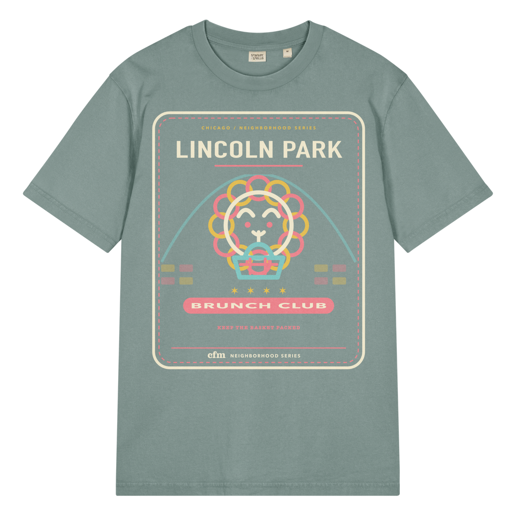 Lincoln Park garment-dyed t-shirt in G. Dyed Green Bay, front view - Chicago Neighborhood Series