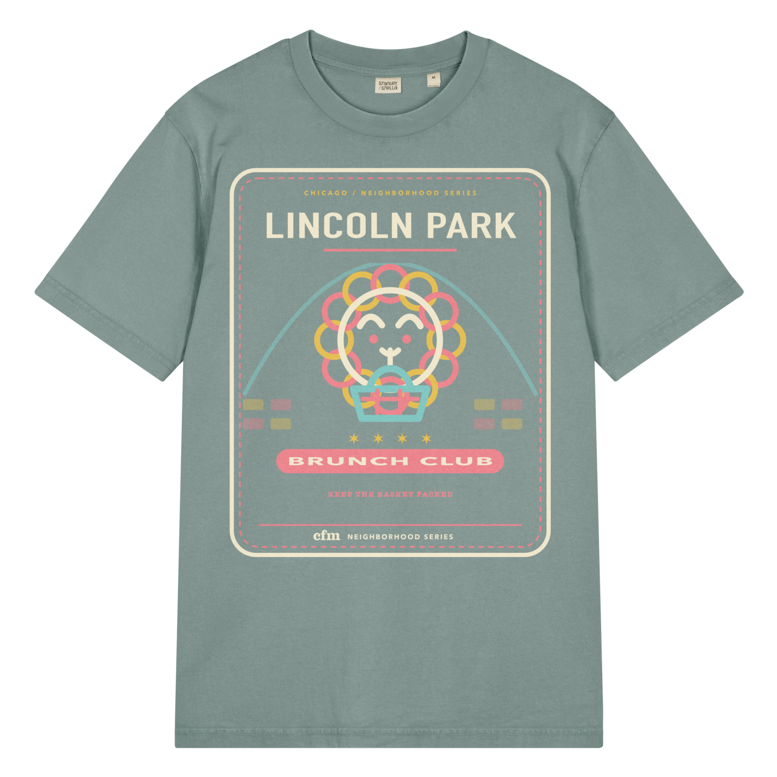Lincoln Park garment-dyed t-shirt in G. Dyed Green Bay, front view - Chicago Neighborhood Series