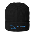 Chicago Blue Line organic ribbed beanie in black, primary view