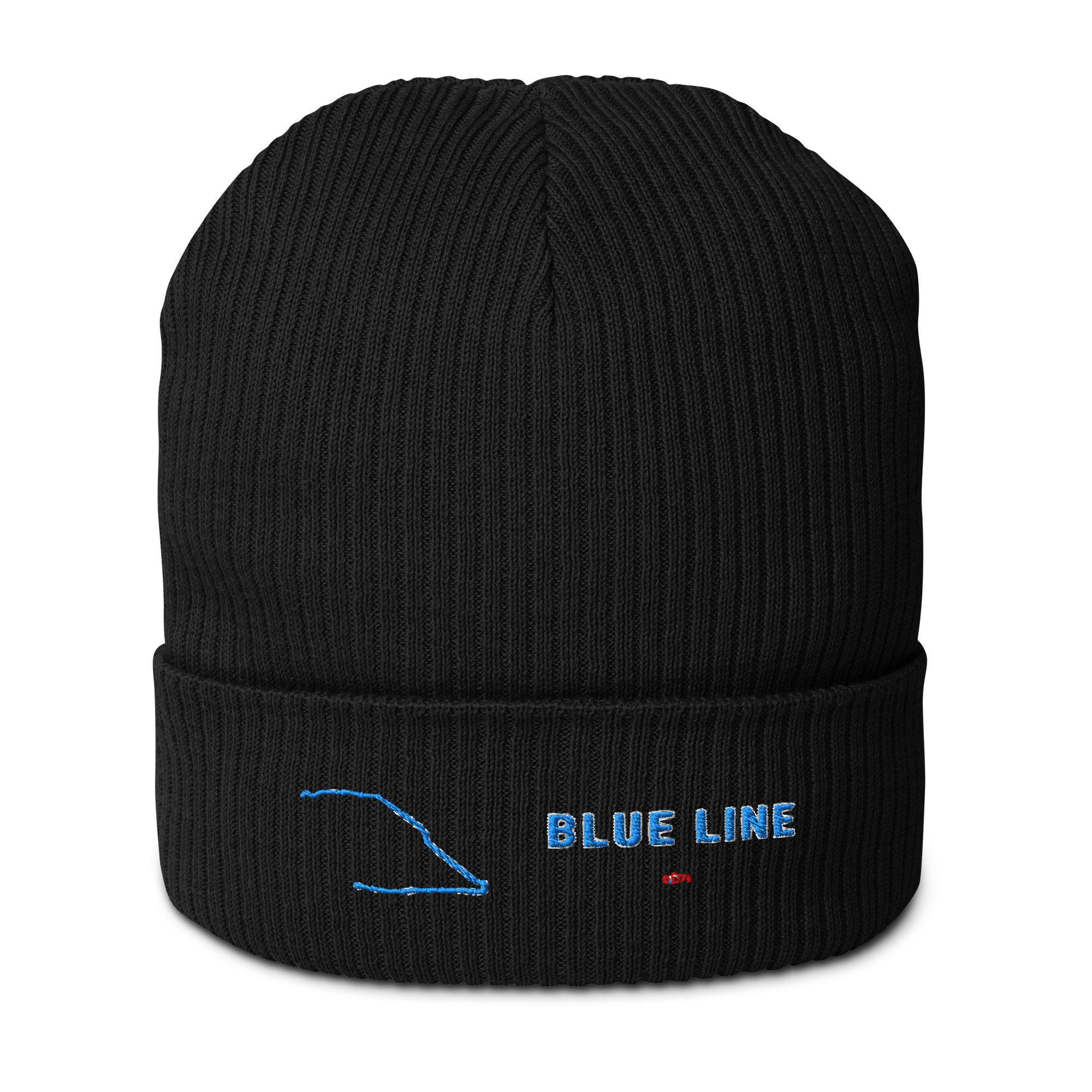 Chicago Blue Line organic ribbed beanie in black, primary view