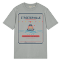 Streeterville garment-dyed t-shirt in G. Dyed Misty Grey, front view - Chicago Neighborhood Series