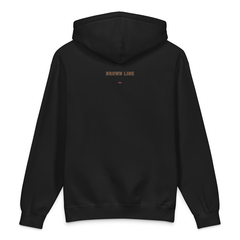Chicago Brown Line heavyweight hoodie in black, alternate view