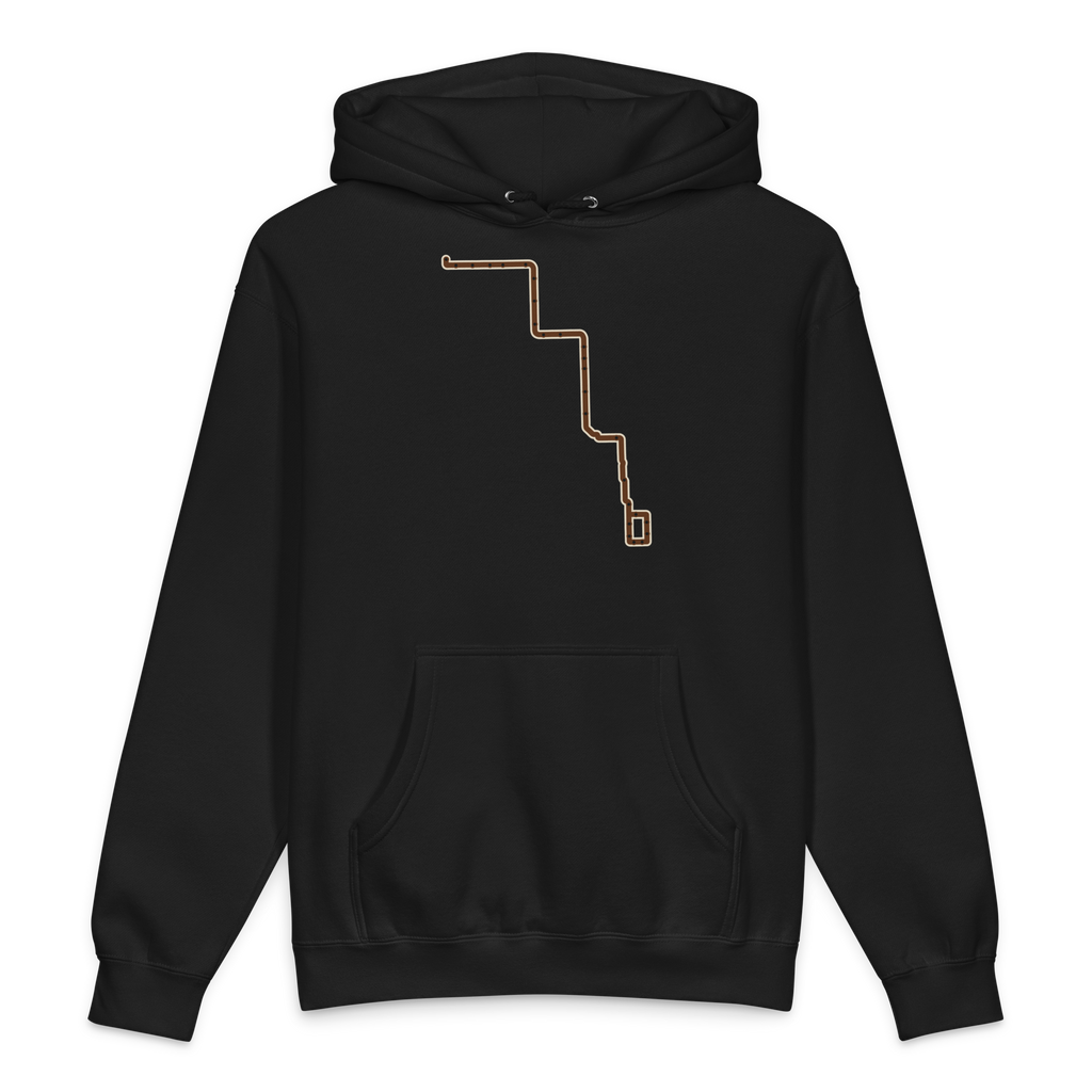 Chicago Brown Line heavyweight hoodie in black, primary view